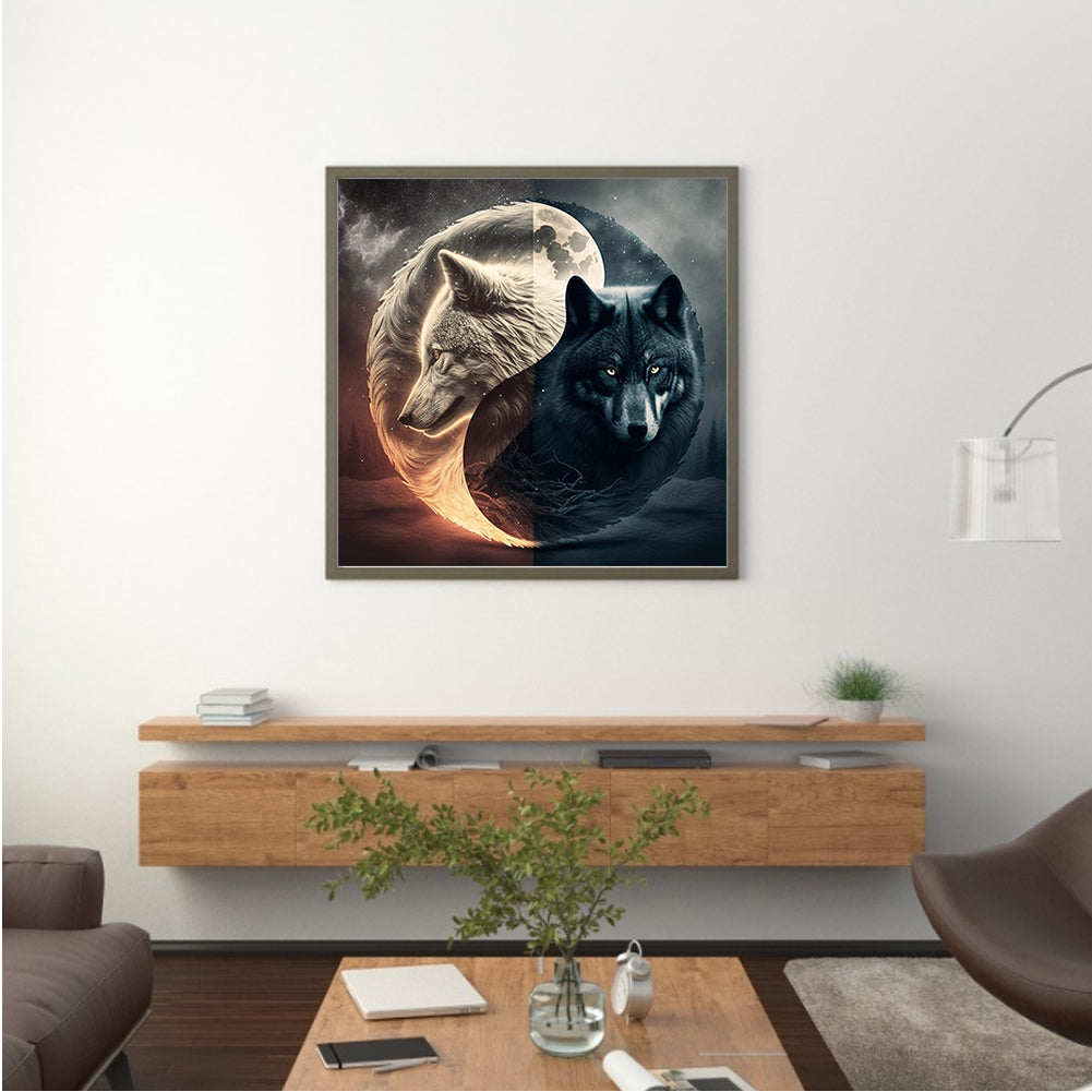 Wolf Yin Yang Diagram - Full Round Drill Diamond Painting 30*30CM