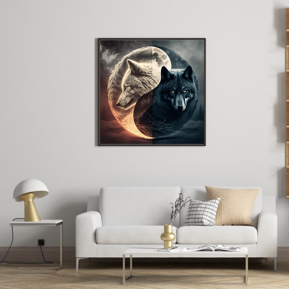Wolf Yin Yang Diagram - Full Round Drill Diamond Painting 30*30CM