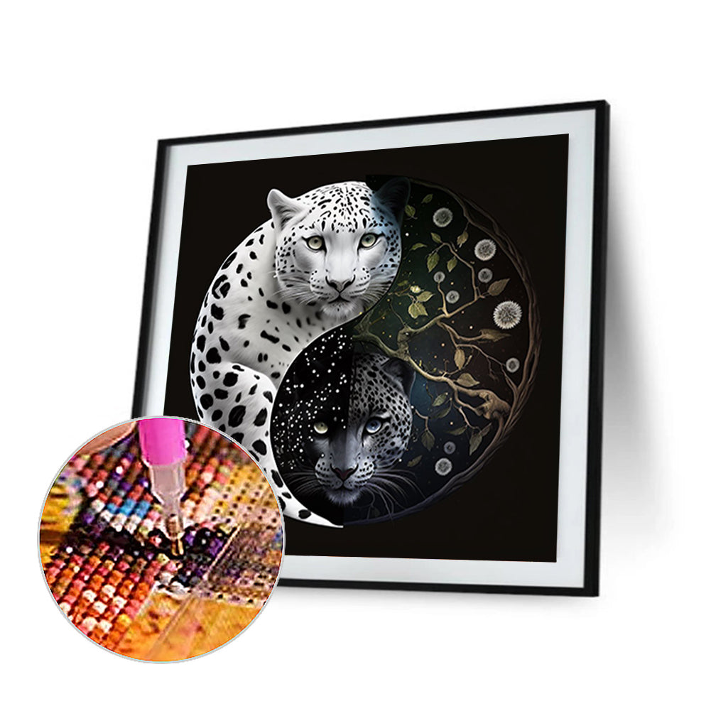 Snow Leopard Yin Yang Diagram - Full Round Drill Diamond Painting 30*30CM