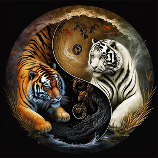 Tiger Yin Yang Diagram - Full Round Drill Diamond Painting 30*30CM