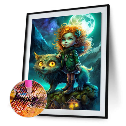 Animal Girl Under The Moon - Full Square Drill Diamond Painting 30*40CM