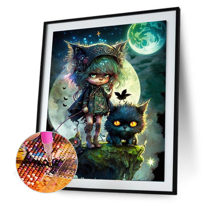 Animal Girl Under The Moon - Full Square Drill Diamond Painting 30*40CM