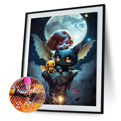 Animal Girl Under The Moon - Full Square Drill Diamond Painting 30*40CM