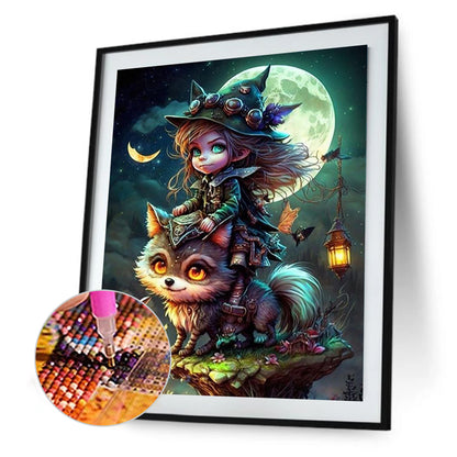 Animal Girl Under The Moon - Full Square Drill Diamond Painting 30*40CM