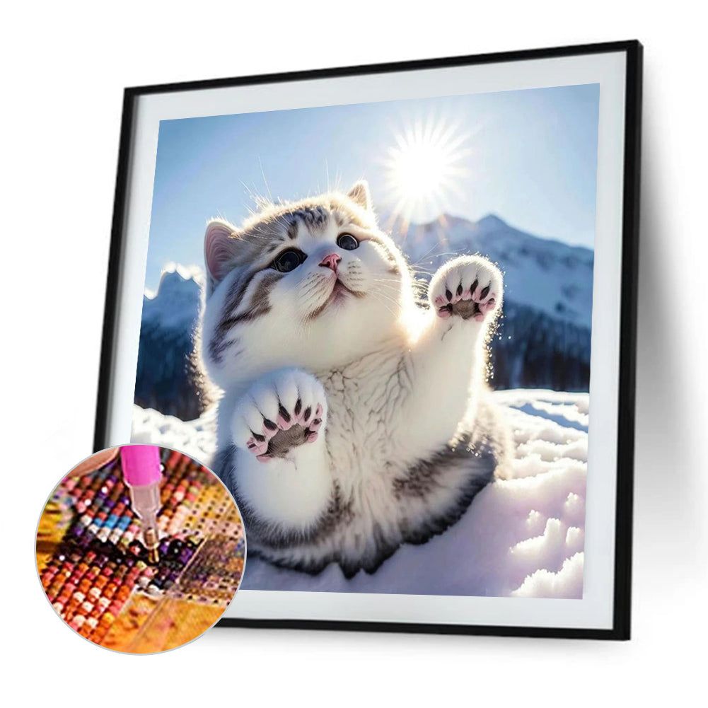 Cat In The Snow - Full Round Drill Diamond Painting 30*30CM