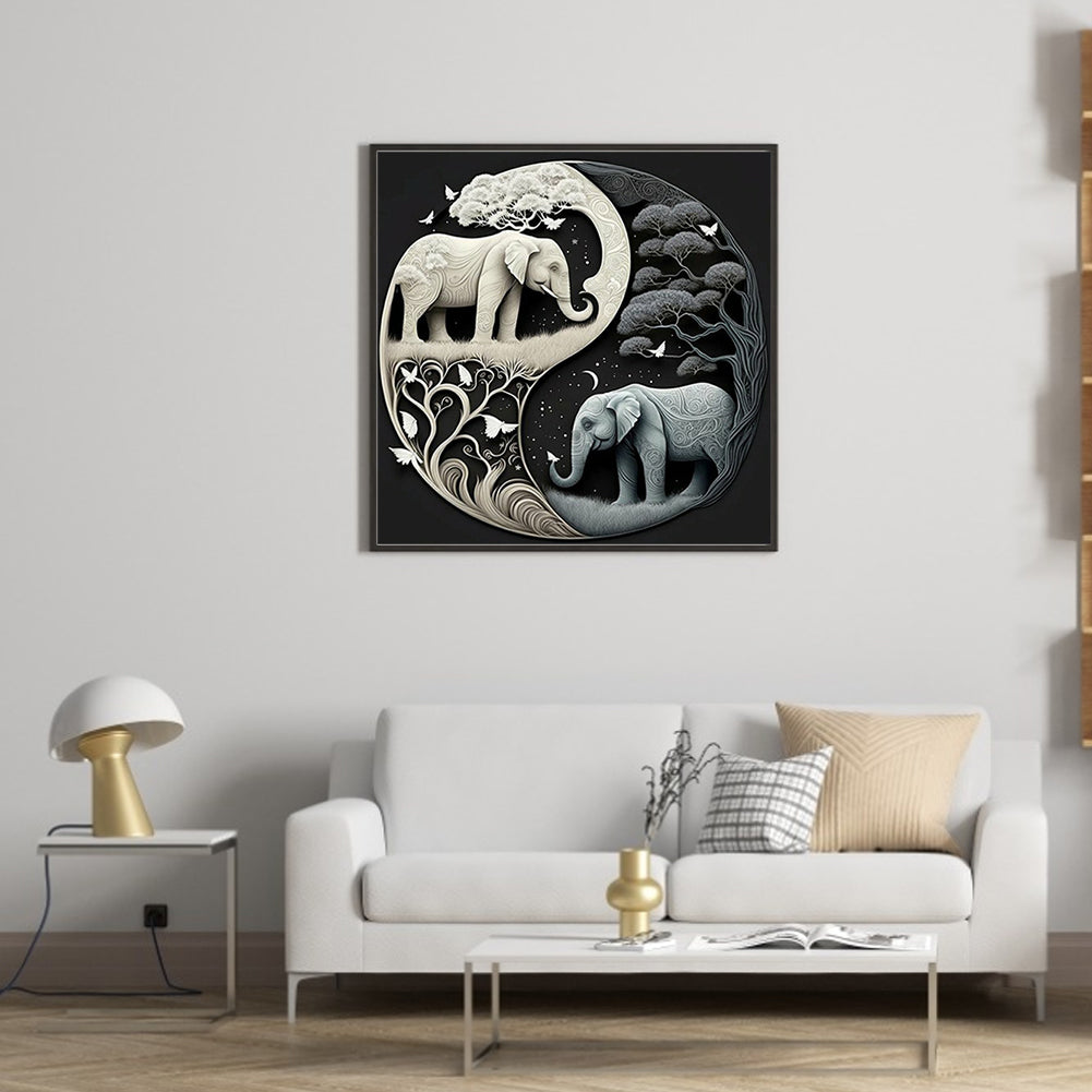 Elephant Yin Yang Diagram - Full Square Drill Diamond Painting 35*35CM