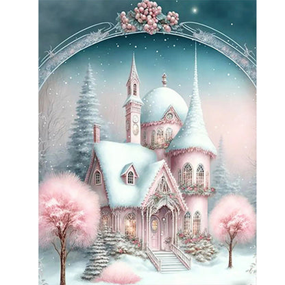 Pink Snowflake Castle - Full Round Drill Diamond Painting 30*40CM