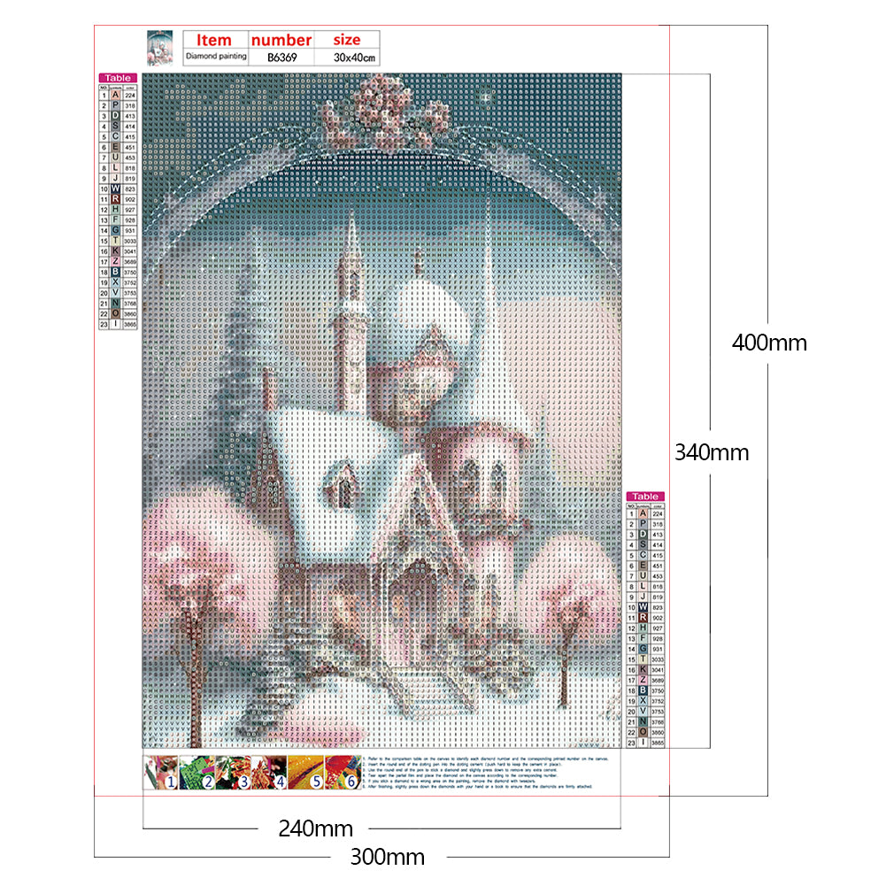 Pink Snowflake Castle - Full Round Drill Diamond Painting 30*40CM