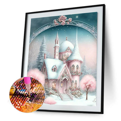 Pink Snowflake Castle - Full Round Drill Diamond Painting 30*40CM