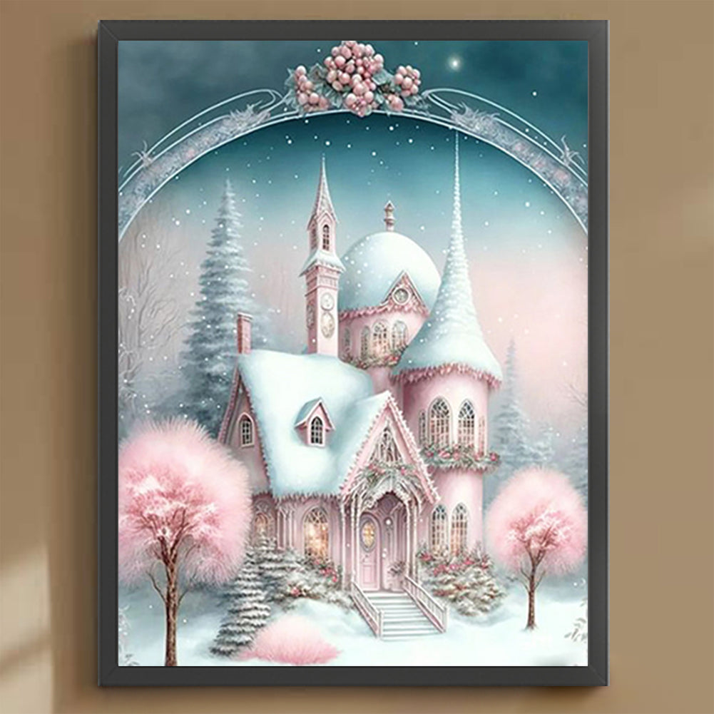 Pink Snowflake Castle - Full Round Drill Diamond Painting 30*40CM