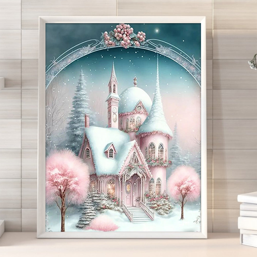 Pink Snowflake Castle - Full Round Drill Diamond Painting 30*40CM