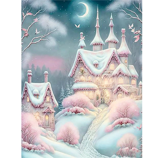 Pink Snowflake Castle - Full Round Drill Diamond Painting 30*40CM