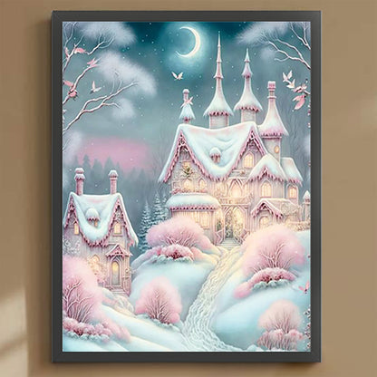 Pink Snowflake Castle - Full Round Drill Diamond Painting 30*40CM