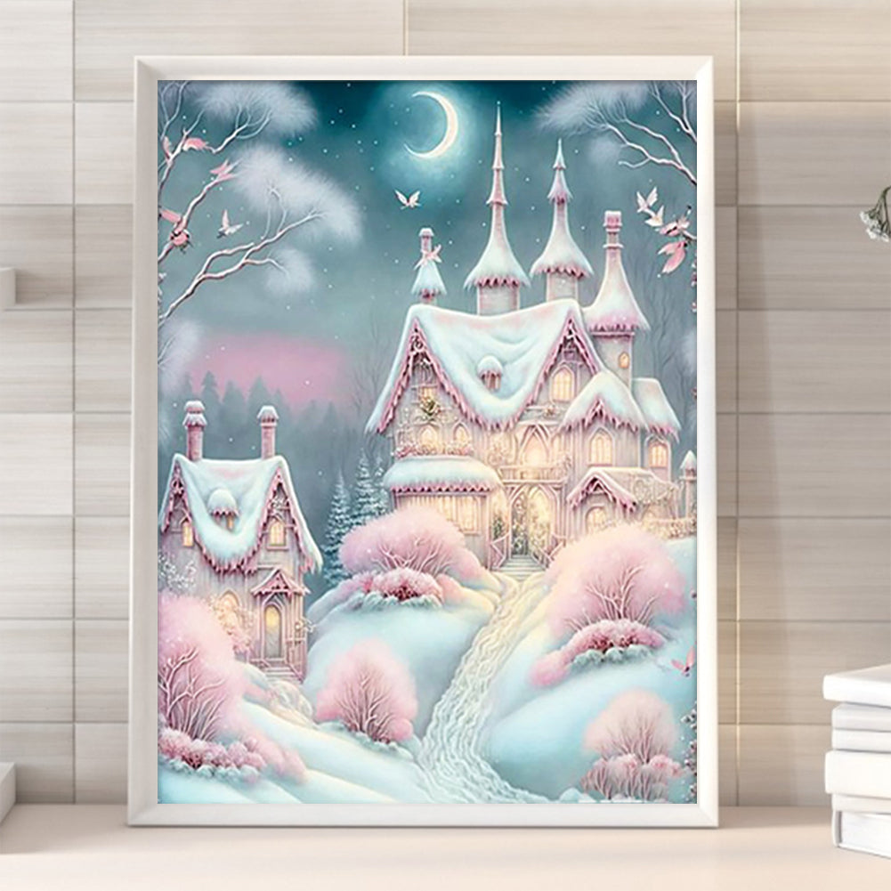 Pink Snowflake Castle - Full Round Drill Diamond Painting 30*40CM