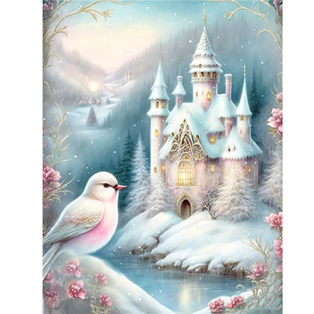 Pink Snowflake Castle - Full Round Drill Diamond Painting 30*40CM