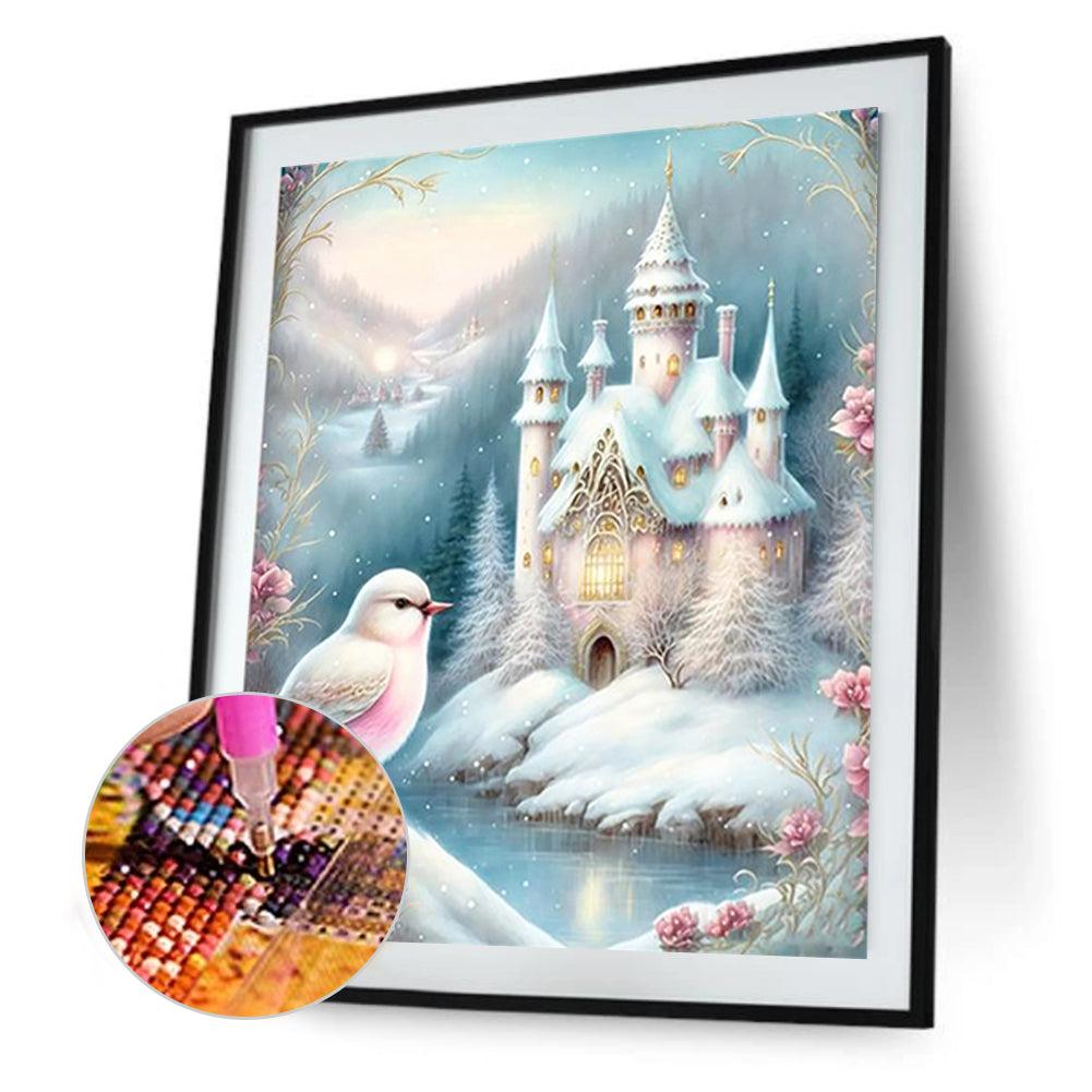 Pink Snowflake Castle - Full Round Drill Diamond Painting 30*40CM