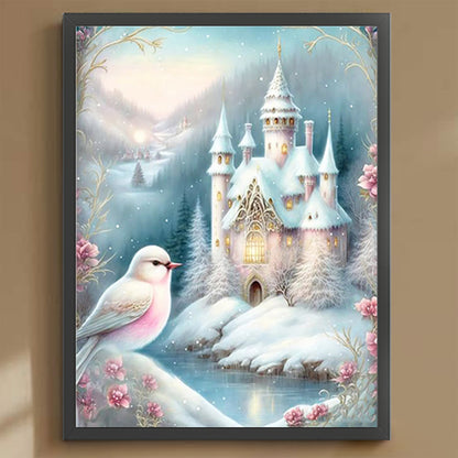 Pink Snowflake Castle - Full Round Drill Diamond Painting 30*40CM