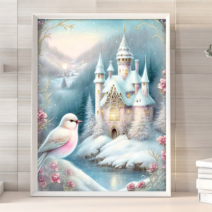 Pink Snowflake Castle - Full Round Drill Diamond Painting 30*40CM