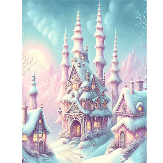 Pink Snowflake Castle - Full Round Drill Diamond Painting 30*40CM