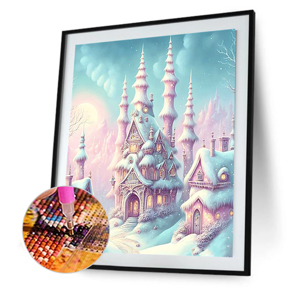 Pink Snowflake Castle - Full Round Drill Diamond Painting 30*40CM