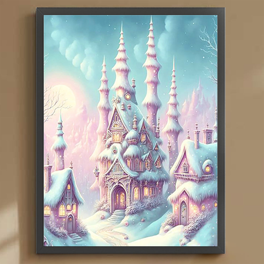 Pink Snowflake Castle - Full Round Drill Diamond Painting 30*40CM