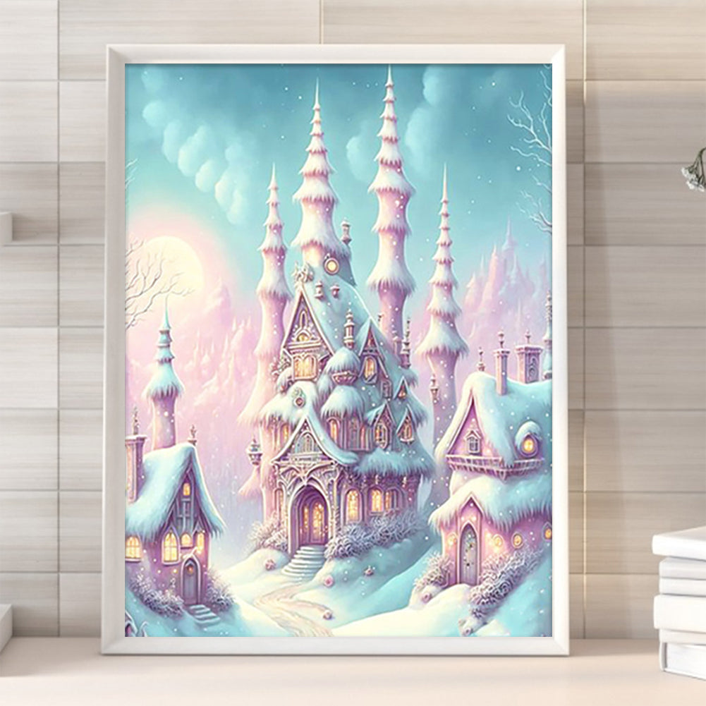 Pink Snowflake Castle - Full Round Drill Diamond Painting 30*40CM