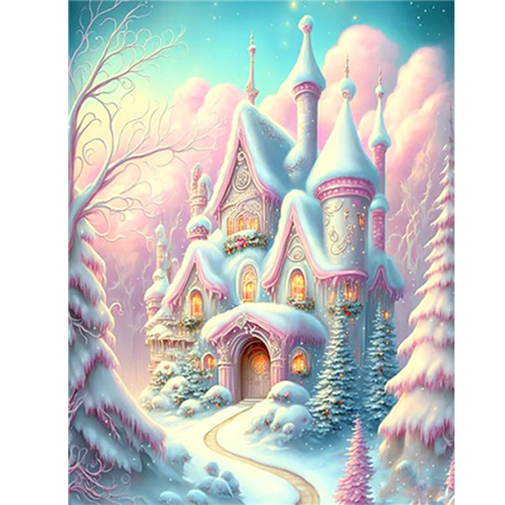 Pink Snowflake Castle - Full Round Drill Diamond Painting 30*40CM