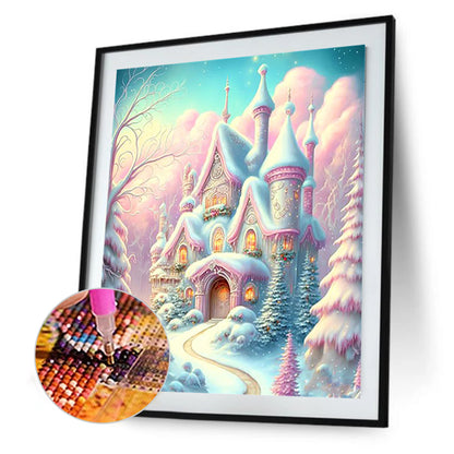 Pink Snowflake Castle - Full Round Drill Diamond Painting 30*40CM