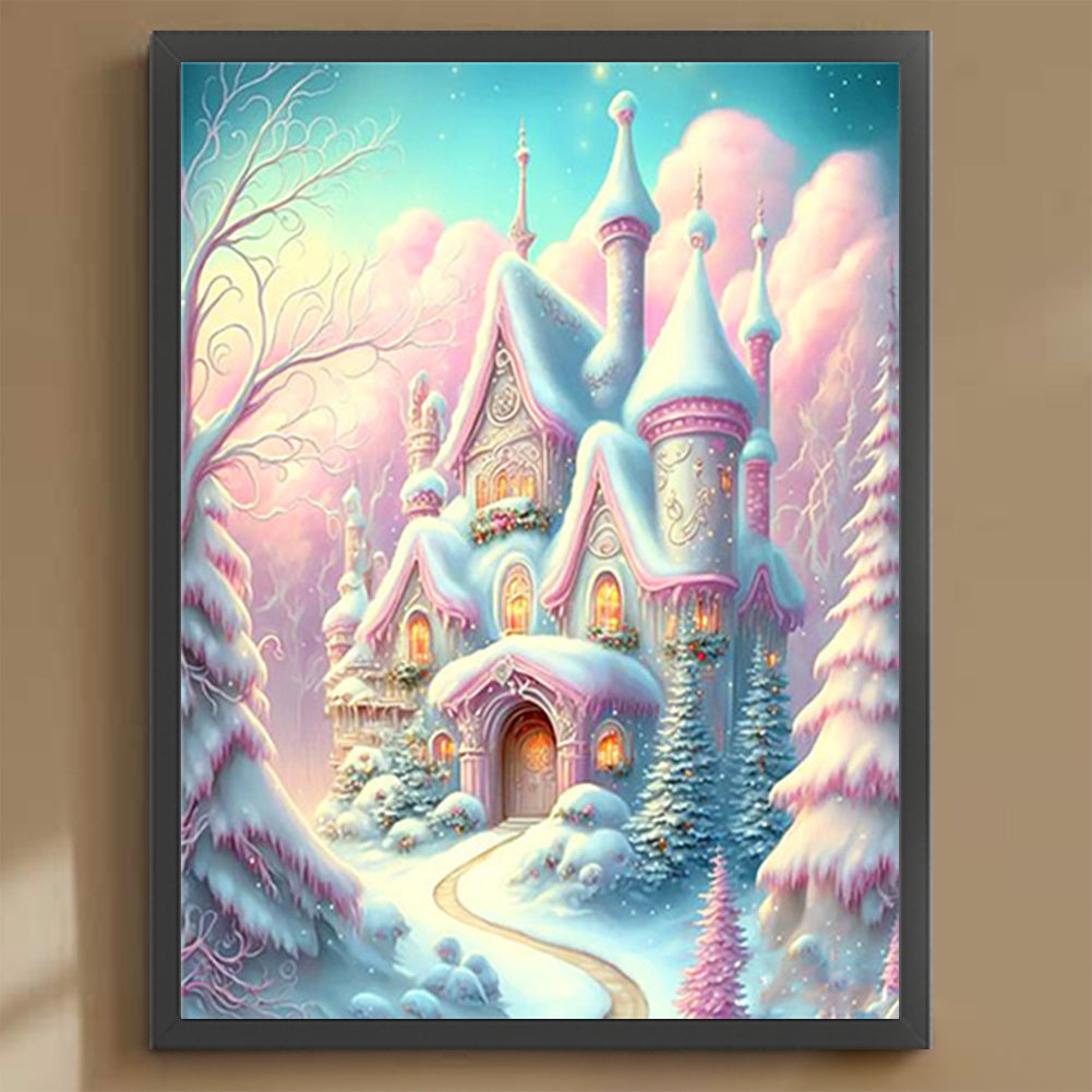 Pink Snowflake Castle - Full Round Drill Diamond Painting 30*40CM