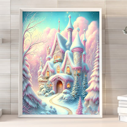 Pink Snowflake Castle - Full Round Drill Diamond Painting 30*40CM