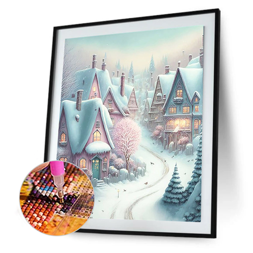 Pink Snowflake Castle - Full Round Drill Diamond Painting 30*40CM