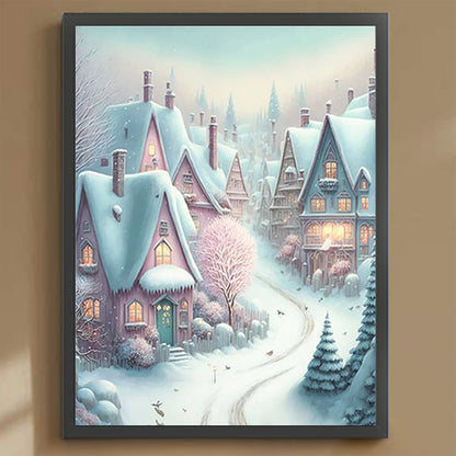 Pink Snowflake Castle - Full Round Drill Diamond Painting 30*40CM