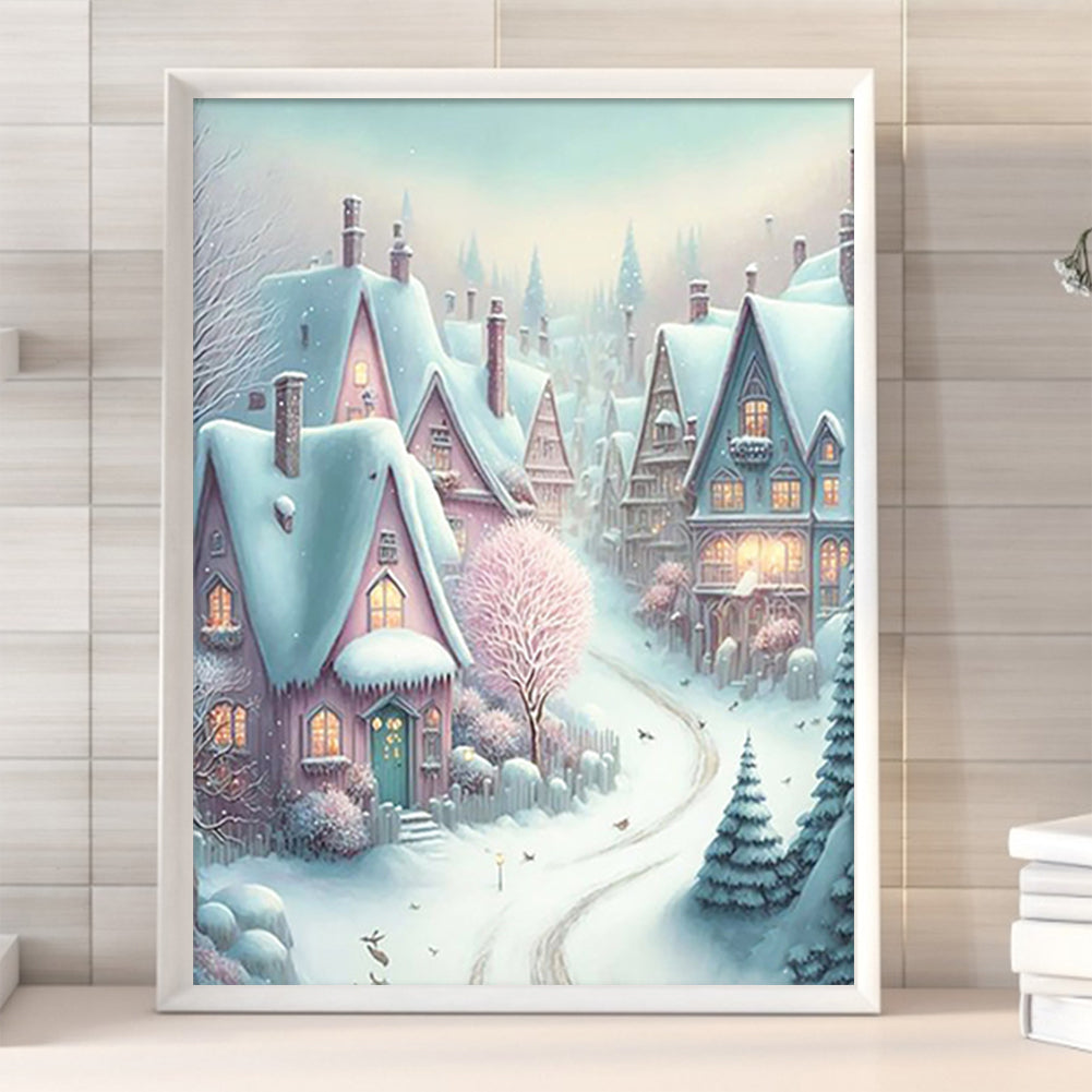 Pink Snowflake Castle - Full Round Drill Diamond Painting 30*40CM