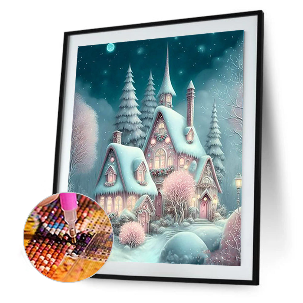 Pink Snowflake Castle - Full Round Drill Diamond Painting 30*40CM