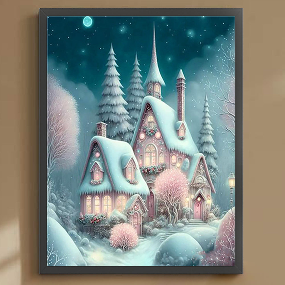 Pink Snowflake Castle - Full Round Drill Diamond Painting 30*40CM