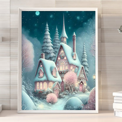 Pink Snowflake Castle - Full Round Drill Diamond Painting 30*40CM