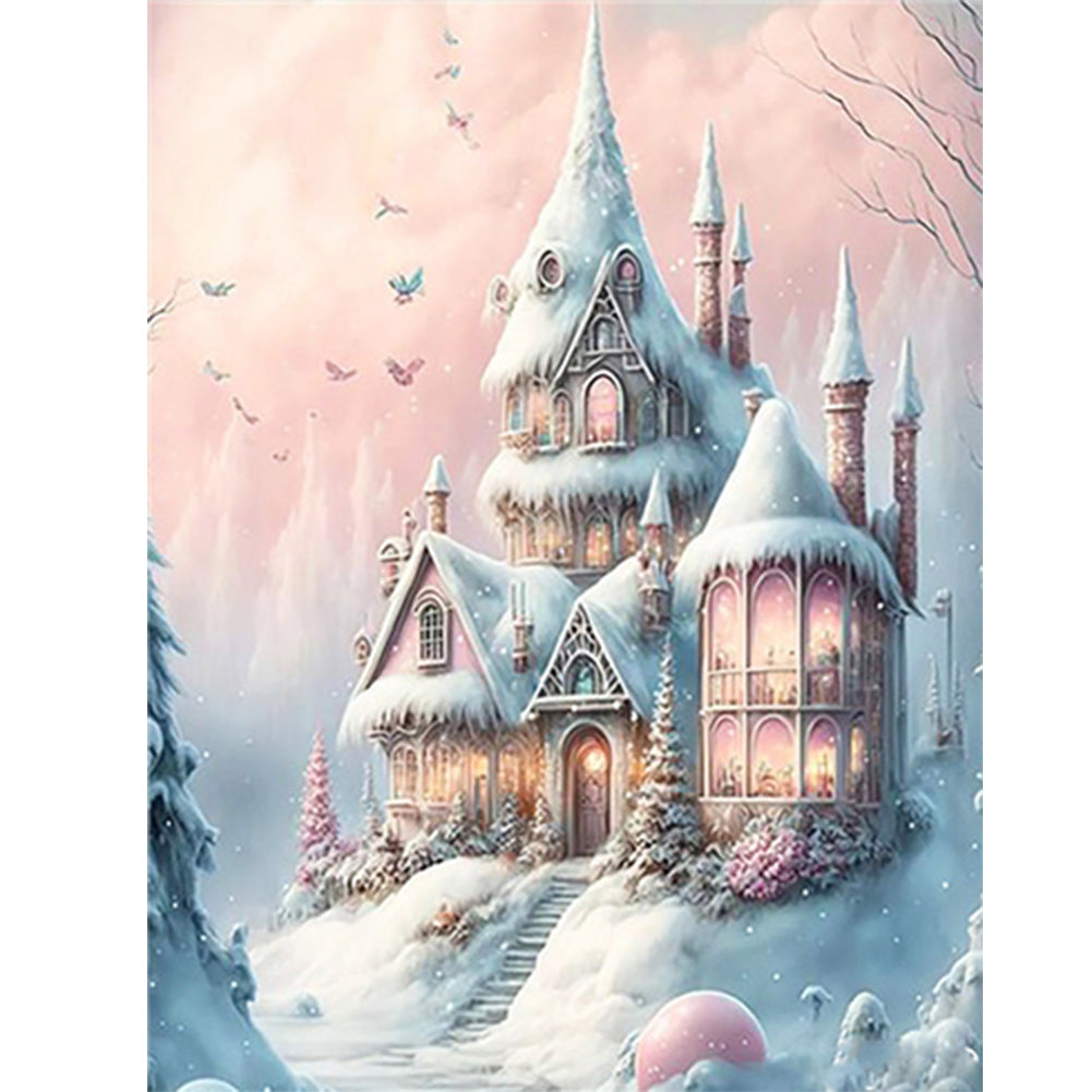 Pink Snowflake Castle - Full Round Drill Diamond Painting 30*40CM