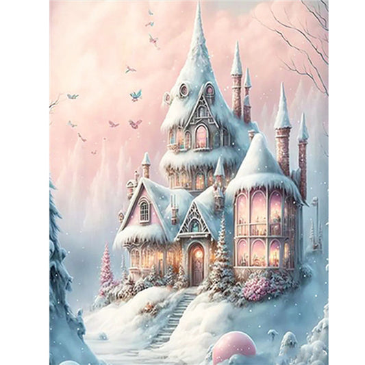 Pink Snowflake Castle - Full Round Drill Diamond Painting 30*40CM