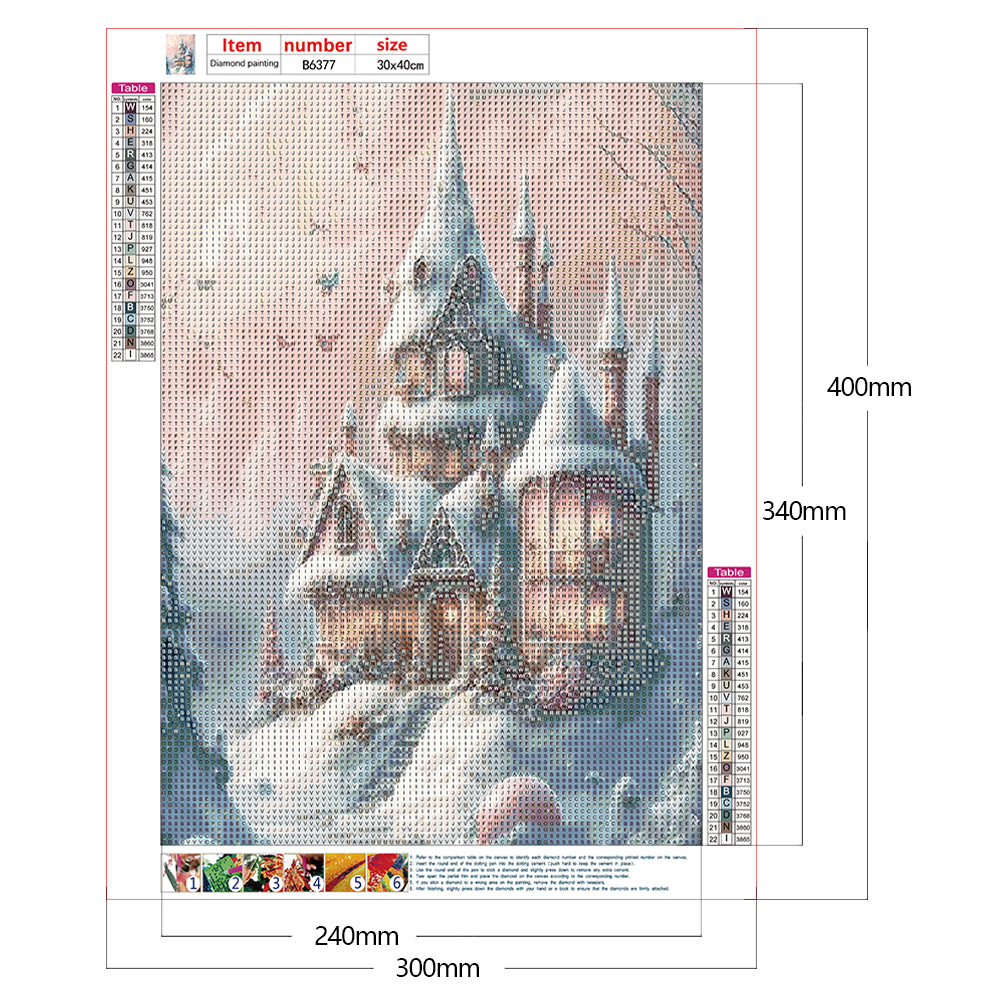 Pink Snowflake Castle - Full Round Drill Diamond Painting 30*40CM