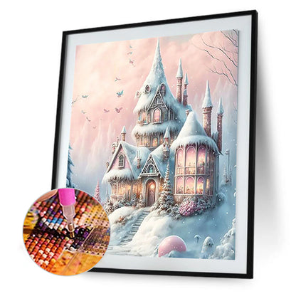 Pink Snowflake Castle - Full Round Drill Diamond Painting 30*40CM