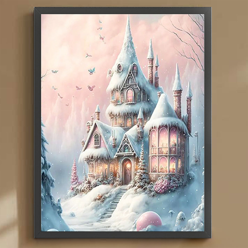 Pink Snowflake Castle - Full Round Drill Diamond Painting 30*40CM