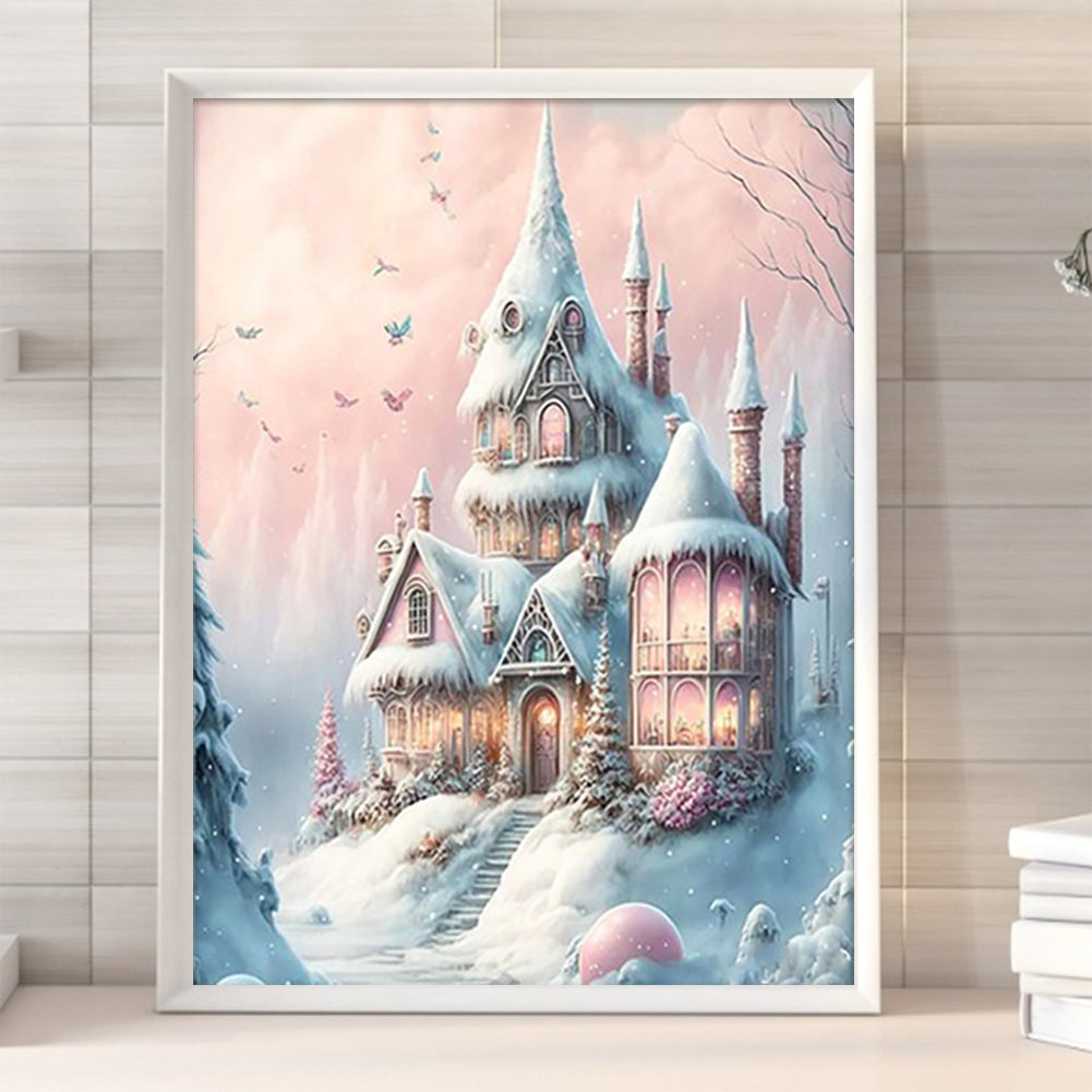 Pink Snowflake Castle - Full Round Drill Diamond Painting 30*40CM