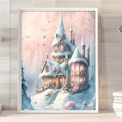 Pink Snowflake Castle - Full Round Drill Diamond Painting 30*40CM