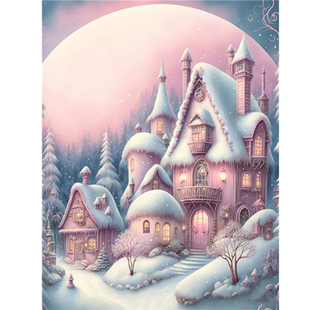 Pink Snowflake Castle - Full Round Drill Diamond Painting 30*40CM