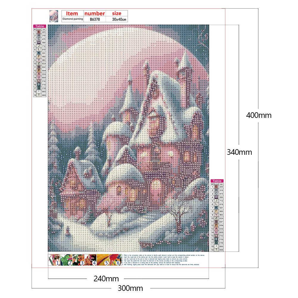 Pink Snowflake Castle - Full Round Drill Diamond Painting 30*40CM