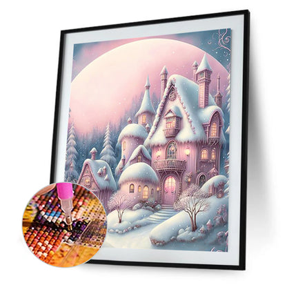 Pink Snowflake Castle - Full Round Drill Diamond Painting 30*40CM