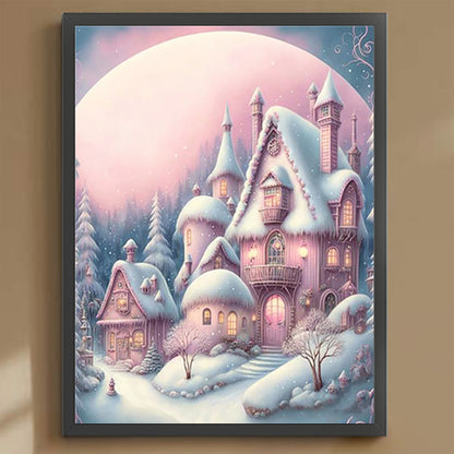 Pink Snowflake Castle - Full Round Drill Diamond Painting 30*40CM