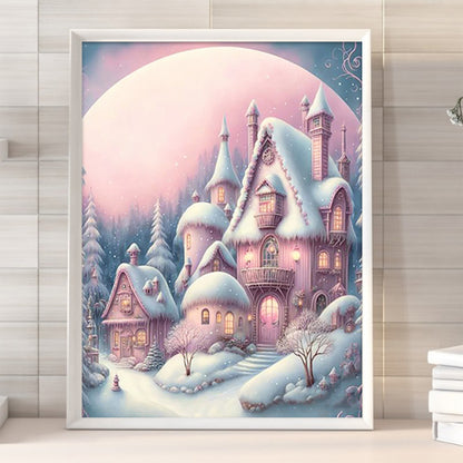 Pink Snowflake Castle - Full Round Drill Diamond Painting 30*40CM