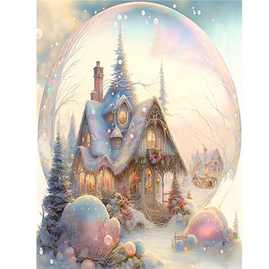 Pink Snowflake Castle - Full Round Drill Diamond Painting 30*40CM