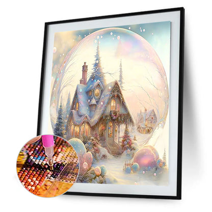 Pink Snowflake Castle - Full Round Drill Diamond Painting 30*40CM